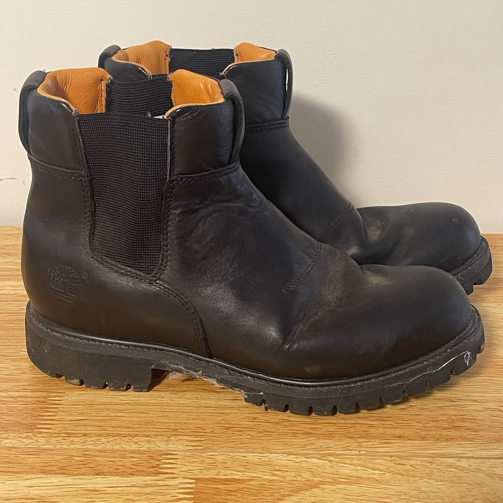 Timberland Mens Chelsea Boots Black Leather Pull On Side Elastic Ankle Size 8.5